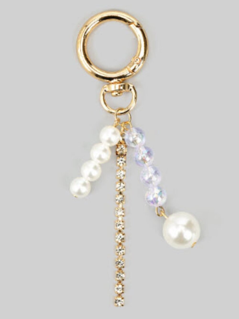 Pearl & CZ beaded Keychain for Handbag or Keys 4.25" long